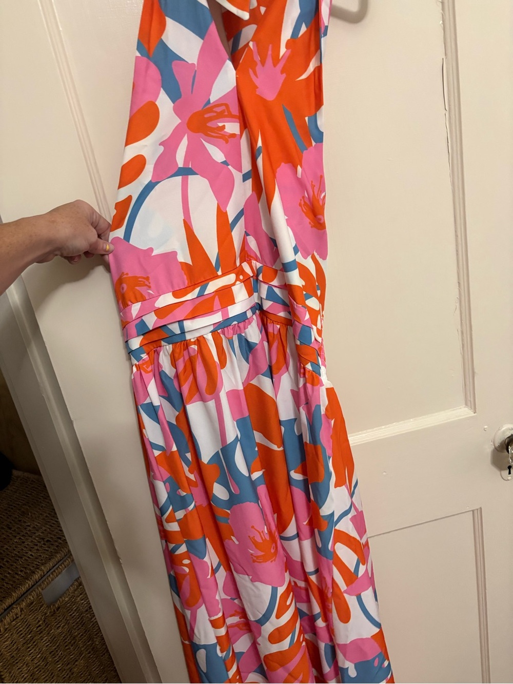 Halter Pink and Orange Floral Maxi Dress